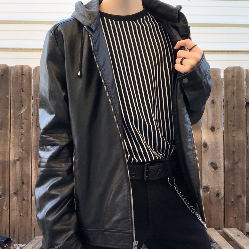 hooded faux leather jacket